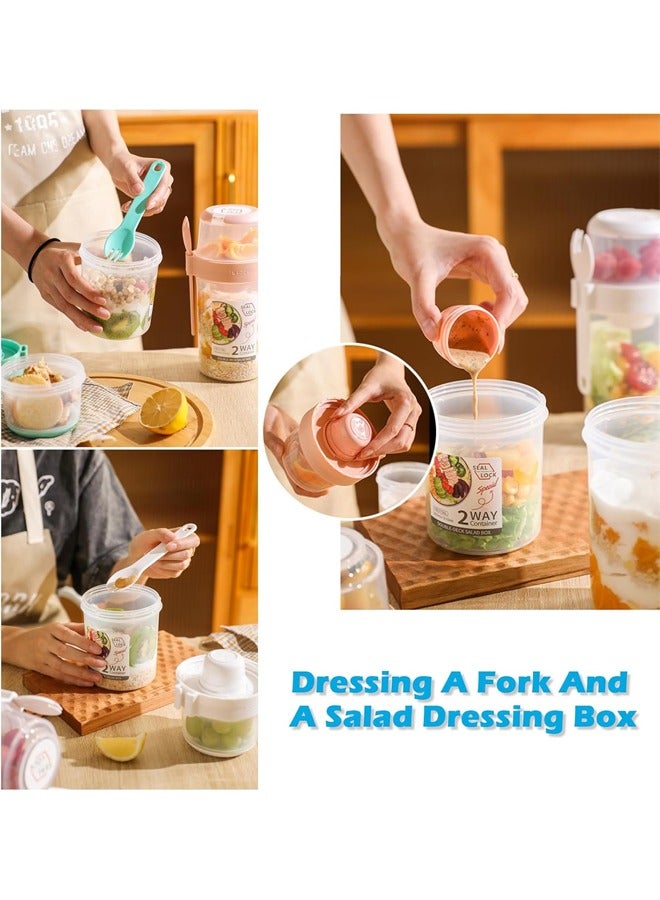 إتش كيو جيمنغ كوب سلطة محمول، حاويات شوفان لليلة واحدة مع غطاء، كوب هزاز لوجبات السلطة مع شوكة وعلبة صلصة، كوب زبادي، كوب إفطار، صندوق بينتو لتخزين الطعام، صندوق غداء مدرسي (وردي) - Image 5