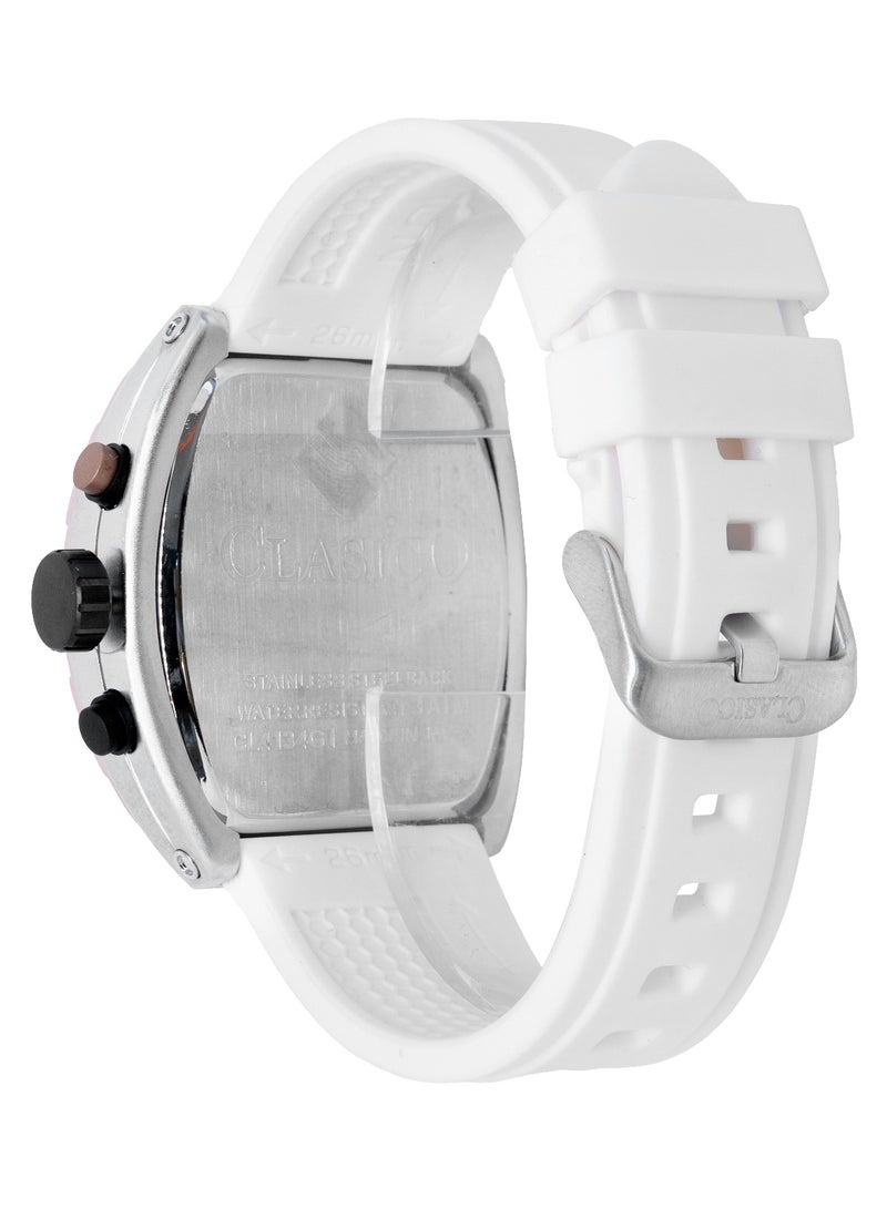 Clasico ساعة كرونوغراف فاخرة بـ 6 عقارب – إصدار هيكل تونيو باللونين الذهبي المصقول والأبيض مع حزام سيليكون فاخر – حركة Elite Y121 – تصميم مقاوم للماء - Image 4