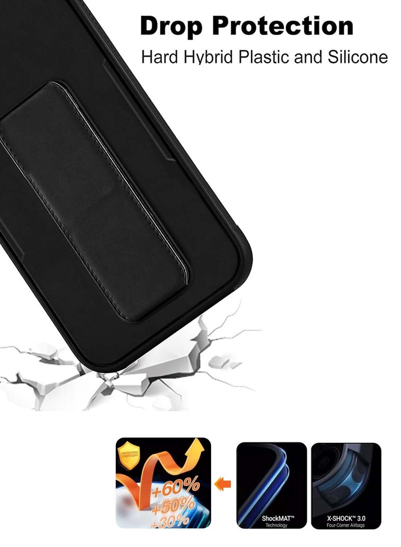 Wtech Honor 200 Pro 5G 2024 Hand Grip Foldable Magnetic Kickstand Wrist Strap Finger Grip With Built-In Iron Modern Camera Lips Case Cover - Black - Image 4