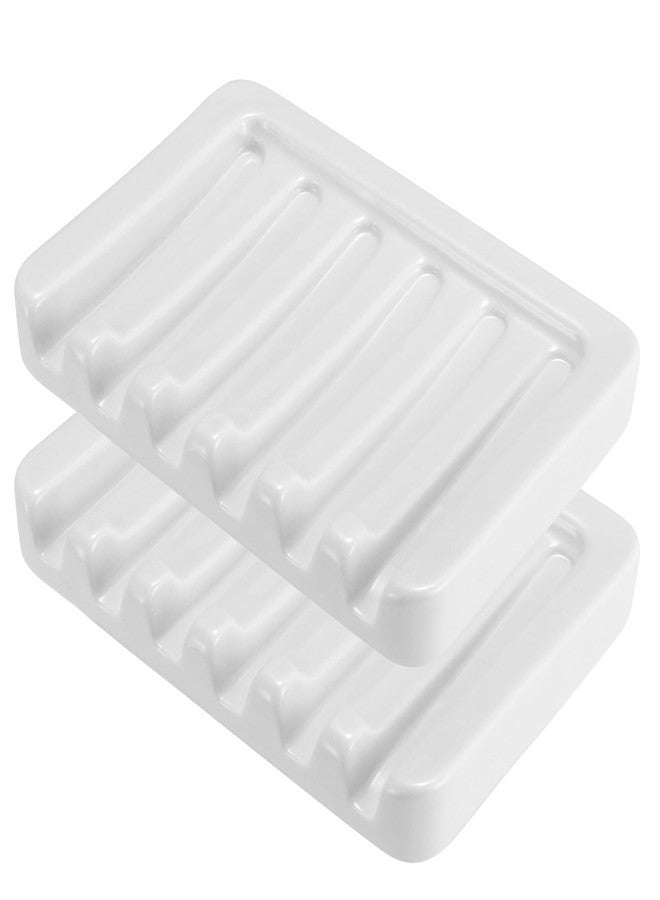 Vonpri Self Draining Soap Dish, Ceramic Soap Holder for Shower, Vonpri Waterfall Bar Soap Case Saver Tray Sponge Organizer Keep Dry for Bathroom Kitchen Counter Sink (2, White) - Image 1