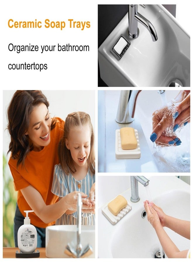 Vonpri Self Draining Soap Dish, Ceramic Soap Holder for Shower, Vonpri Waterfall Bar Soap Case Saver Tray Sponge Organizer Keep Dry for Bathroom Kitchen Counter Sink (2, White) - Image 2