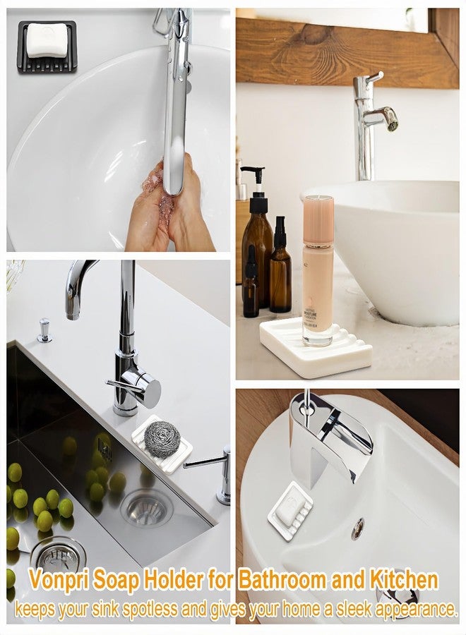 Vonpri Self Draining Soap Dish, Ceramic Soap Holder for Shower, Vonpri Waterfall Bar Soap Case Saver Tray Sponge Organizer Keep Dry for Bathroom Kitchen Counter Sink (2, White) - Image 5