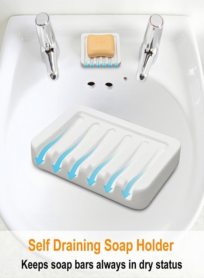 Vonpri Self Draining Soap Dish, Ceramic Soap Holder for Shower, Vonpri Waterfall Bar Soap Case Saver Tray Sponge Organizer Keep Dry for Bathroom Kitchen Counter Sink (2, White) - Image 4