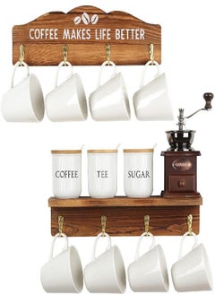 J JACKCUBE DESIGN JACKCUBE Design Coffee Mug Rack, Wall Mounted Wooden 12 Coffee Cup Holder Organizer with Coffee Sign for Home Kitchen Cafe Decor - MK737A  - Image 3