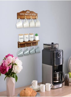 J JACKCUBE DESIGN JACKCUBE Design Coffee Mug Rack, Wall Mounted Wooden 12 Coffee Cup Holder Organizer with Coffee Sign for Home Kitchen Cafe Decor - MK737A  - Image 1