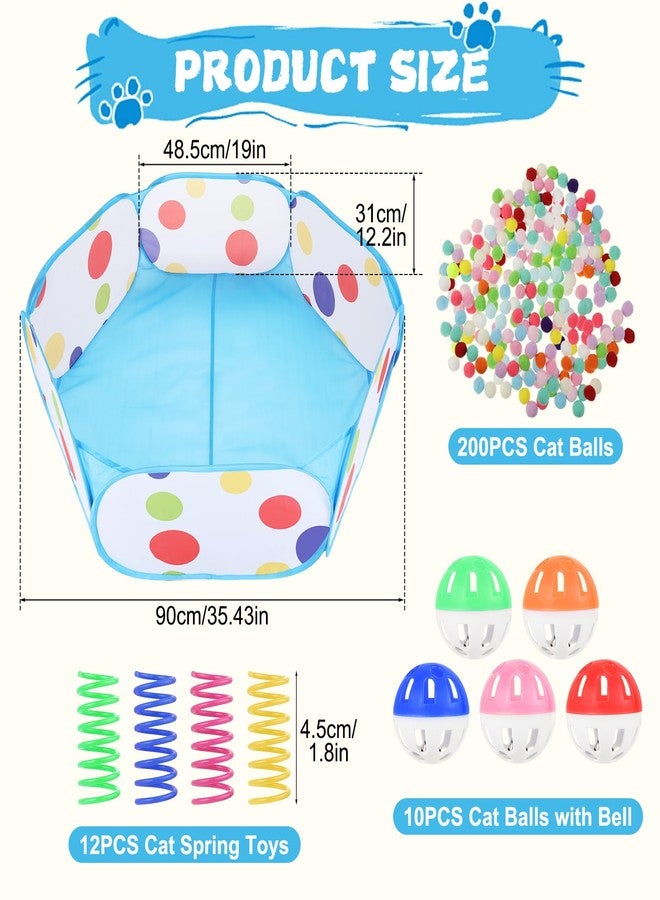 Foxtell Cat Ball Pit Include 200 Pom Pom Balls 10 Jingle Balls and 12 PCS Cat Spring Toy for Indoor Bored Self Play Enrichment Toy for Indoor Cats Interactive Fun and Exercise (Blue) - Image 2