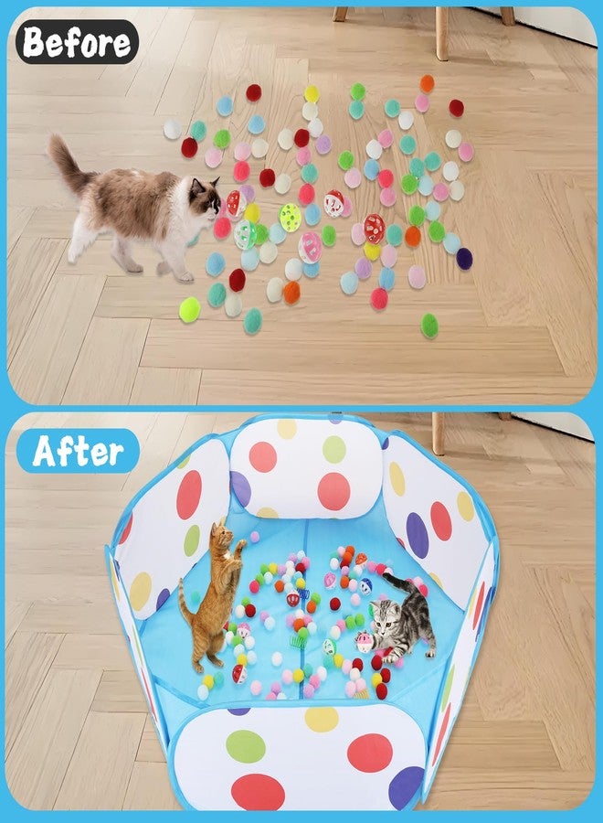 Foxtell Cat Ball Pit Include 200 Pom Pom Balls 10 Jingle Balls and 12 PCS Cat Spring Toy for Indoor Bored Self Play Enrichment Toy for Indoor Cats Interactive Fun and Exercise (Blue) - Image 5