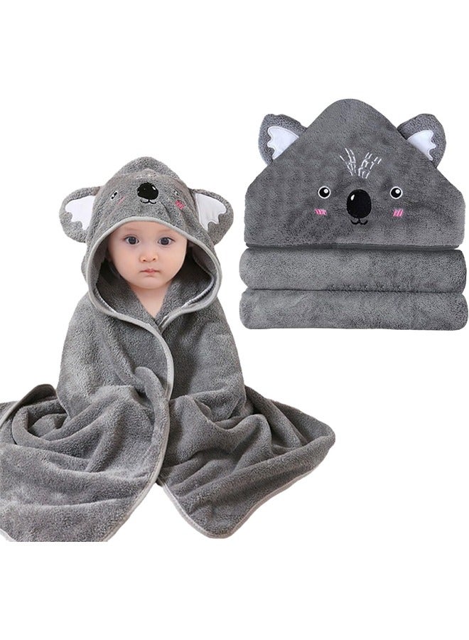 Coral Fleece Hooded Baby Towels - Koala Pattern Super Absorbent Baby and Toddler Cute Bath Towels for Boys and Girls Unisex