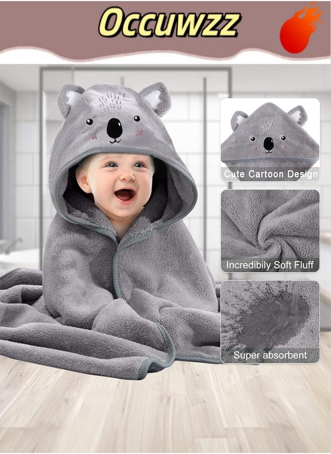 Occuwzz Coral Fleece Hooded Baby Towels - Koala Pattern Super Absorbent Baby and Toddler Cute Bath Towels for Boys and Girls Unisex  - Image 1