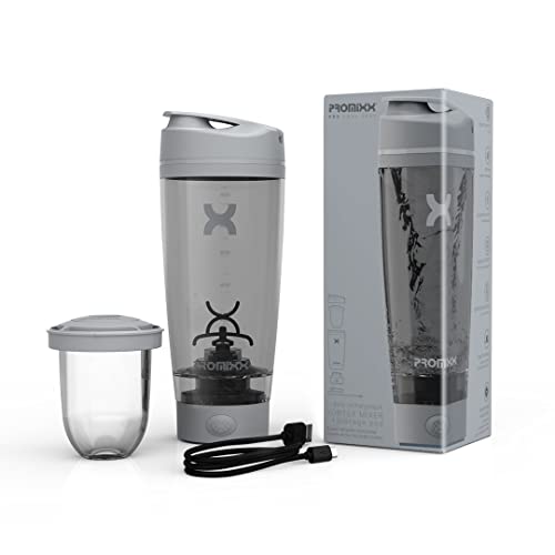 PROMIXX زجاجة شاكر بروماكس برو - إصدار جديد - قابلة للشحن، قوية لاهتزازات البروتين السلسة - تشمل تخزين المكملات، خالية من BPA، كوب سعة 20 أونصة، رمادي رائع - Image 2