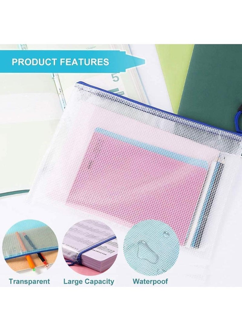PAPERSAY 15 Pack Mesh Zipper Pouch Document Bags,A3|A4|A5 Size Document Bags Plastic Zip File Folders 5 Color Organize Bags Waterproof File Envelopes for School Office Supplies Cosmetics Travel Storage - Image 3