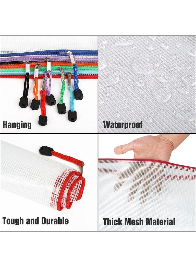 PAPERSAY 15 Pack Mesh Zipper Pouch Document Bags,A3|A4|A5 Size Document Bags Plastic Zip File Folders 5 Color Organize Bags Waterproof File Envelopes for School Office Supplies Cosmetics Travel Storage - Image 4
