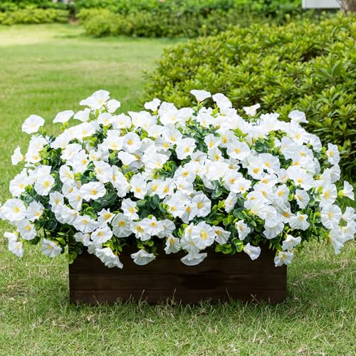 Lnoicy Artificial Flowers for Outdoor 12 Bundles Eucalyptus Fake Flowers for Planter,UV Resistant Fake Morning Glory for Home/Porch/Garden Decoration（White） - Image 5