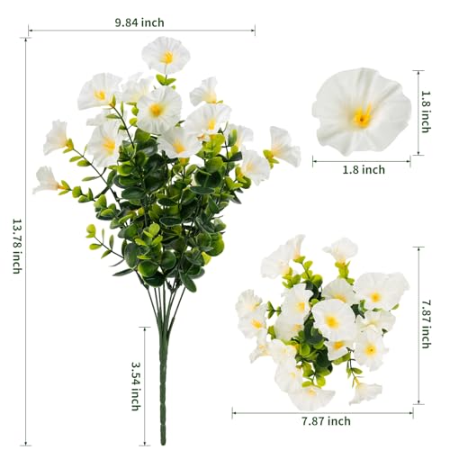 Lnoicy Artificial Flowers for Outdoor 12 Bundles Eucalyptus Fake Flowers for Planter,UV Resistant Fake Morning Glory for Home/Porch/Garden Decoration（White） - Image 2