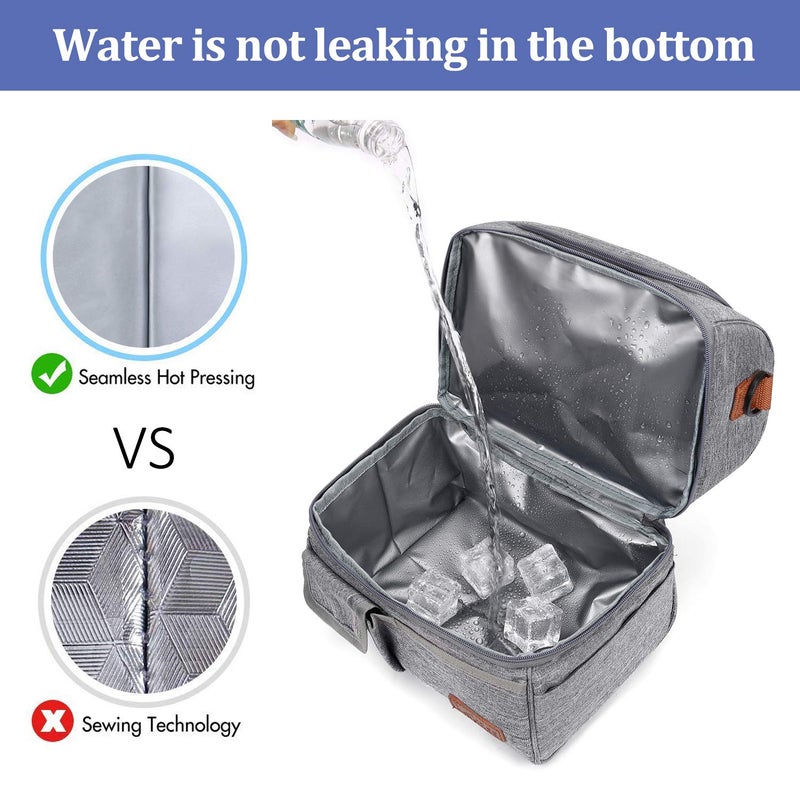 LOKASS Lunch Bag Double Deck Insulated Lunch Box Large Cooler Tote Bag with Removable Shoulder Strap Wide Open Thermal Meal Prep Lunch Organizer Box for Men/Women/Adults/Work/Outdoor, Gray - Image 4