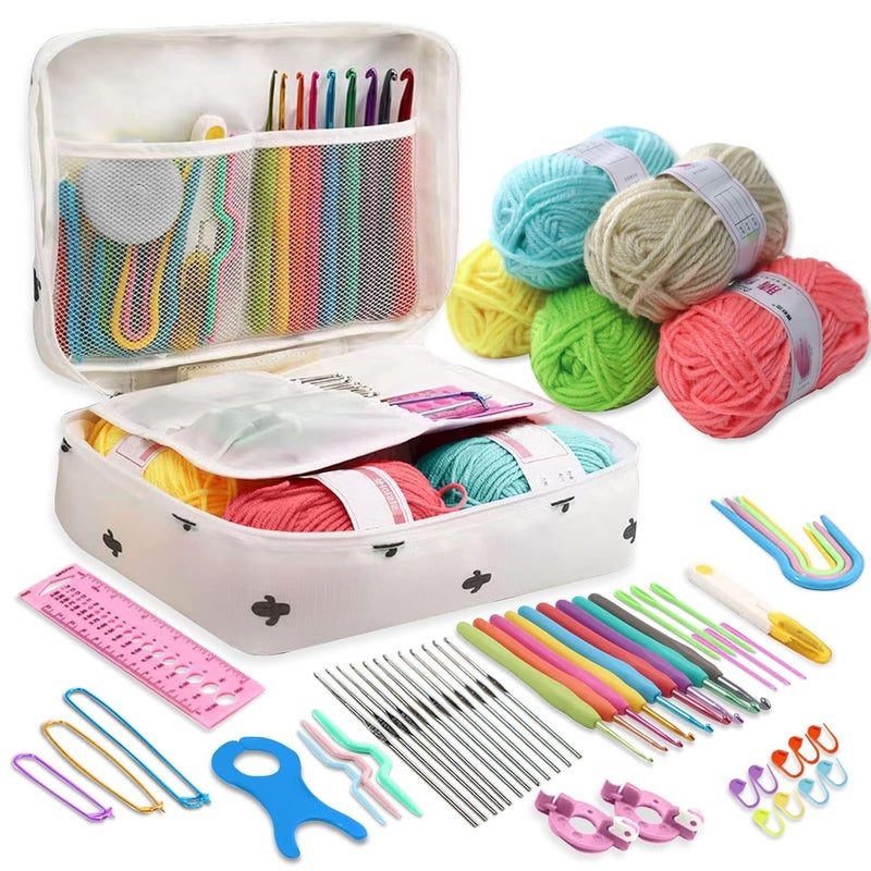 JERN Crochet Set Kit Crochet Kit for Beginners Adults Travel Crochet Hook Case with Crochet Hooks 5 Colour Yarn Balls Knitting Supplies 58 Pcs Crochet Kit Green - Image 1