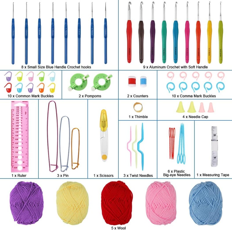 JERN Crochet Set Kit Crochet Kit for Beginners Adults Travel Crochet Hook Case with Crochet Hooks 5 Colour Yarn Balls Knitting Supplies 58 Pcs Crochet Kit Green - Image 5