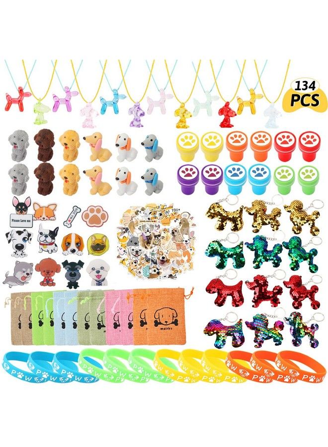 134Pcs Dog Paw Party Favors Set Dog Paw Print Bracelet Necklace Keychain Brooch Sticker Erasers Puppy Gift Bag For Kids Boys Girls Birthday Goodie Bags Animal Theme Supplies  - Image 1