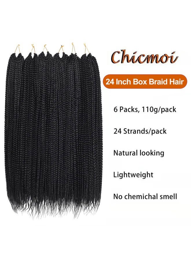 Chicmoi Box Braid Crochet Hair 24 Inch Long Crochet Braids 144 Strands Small Pre Looped Crochet Box Braids Hair for Black Women (24in 6pack, 1B) - Image 2