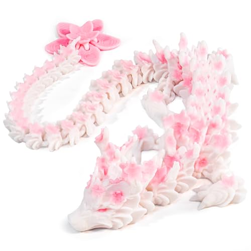 Outgoto 3D Printed Cherry Blossom Dragon 118in Realistic Articulated Dragon Fidget Toy Desk Dcor and Collectible White Pink - Image 1