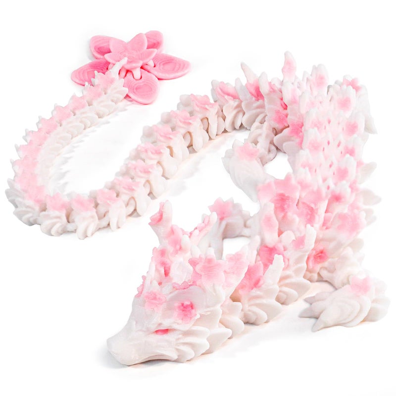 Outgoto 3D Printed Cherry Blossom Dragon 118in Realistic Articulated Dragon Fidget Toy Desk Dcor and Collectible White Pink - Image 4