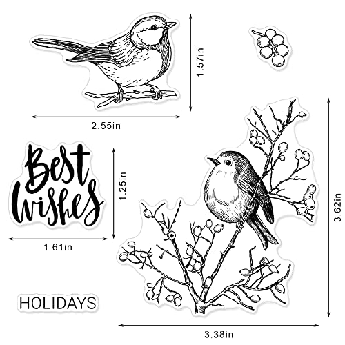 Hying Tree Birds Berry Clear Stamps for Card Making and Photo Album Decorations, Best Wishes Words Transparent Rubber Stamps Spring Flowers Silicone Stamps Seal for DIY Scrapbooking - Image 2