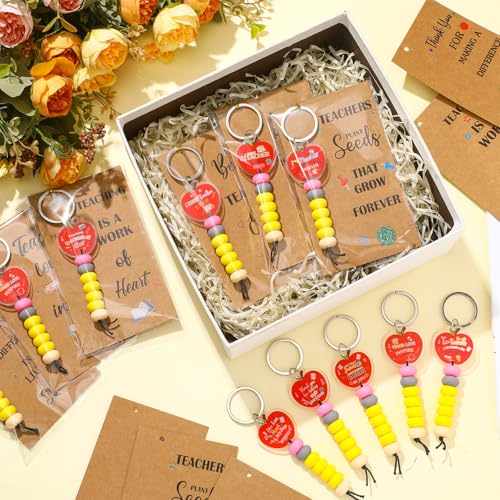 Fuyoooo 20 Sets Teachers Graduation Gifts for Women Teacher Appreciation Gift Teacher Graduation Beaded Lanyard Keychain Bulk Apple Beaded Silicone Keychain Thank You for Making A Difference Birthday Present - Image 3
