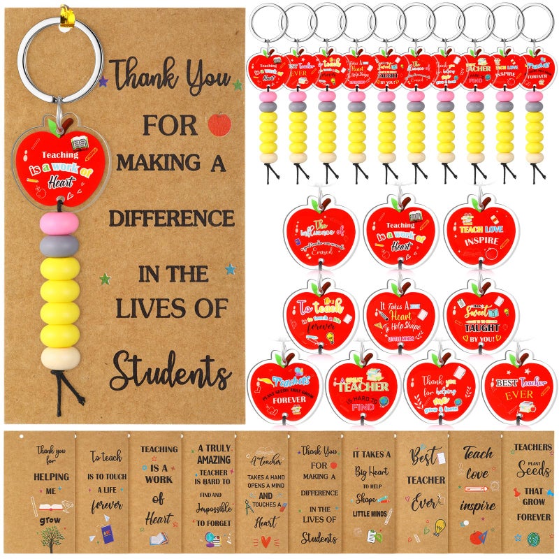 Fuyoooo 20 Sets Teachers Graduation Gifts for Women Teacher Appreciation Gift Teacher Graduation Beaded Lanyard Keychain Bulk Apple Beaded Silicone Keychain Thank You for Making A Difference Birthday Present - Image 2
