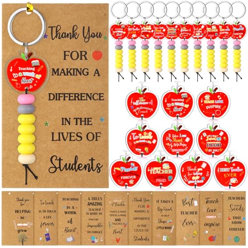 Fuyoooo 20 Sets Teachers Graduation Gifts for Women Teacher Appreciation Gift Teacher Graduation Beaded Lanyard Keychain Bulk Apple Beaded Silicone Keychain Thank You for Making A Difference Birthday Present - Image 1