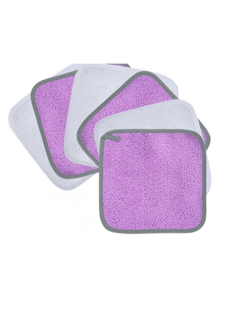 Polyte Premium Hypoallergenic Chemical Free Microfibre Makeup Remover and Facial Cleansing Cloth 6 Pack (20x20 cm, Purple/White) - Image 1
