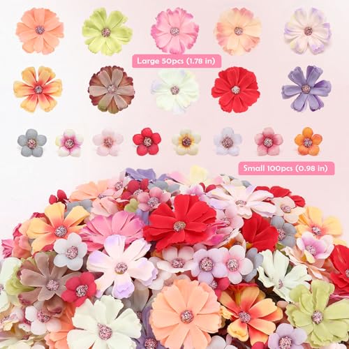 JOLYEAK 150pcs Faux Flower Heads,Mini Fake Heads Flowers,Small Silk Daisy Flowers Artificial for DIY Wedding Birthday Party Wreath Decoration - Image 2
