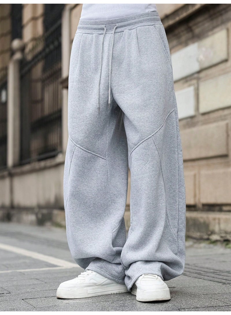 Men's Casual Pants Grey Baggy Sweatpants Wide Leg Oversized Trousers Streetwear Pants For Men - Image 3