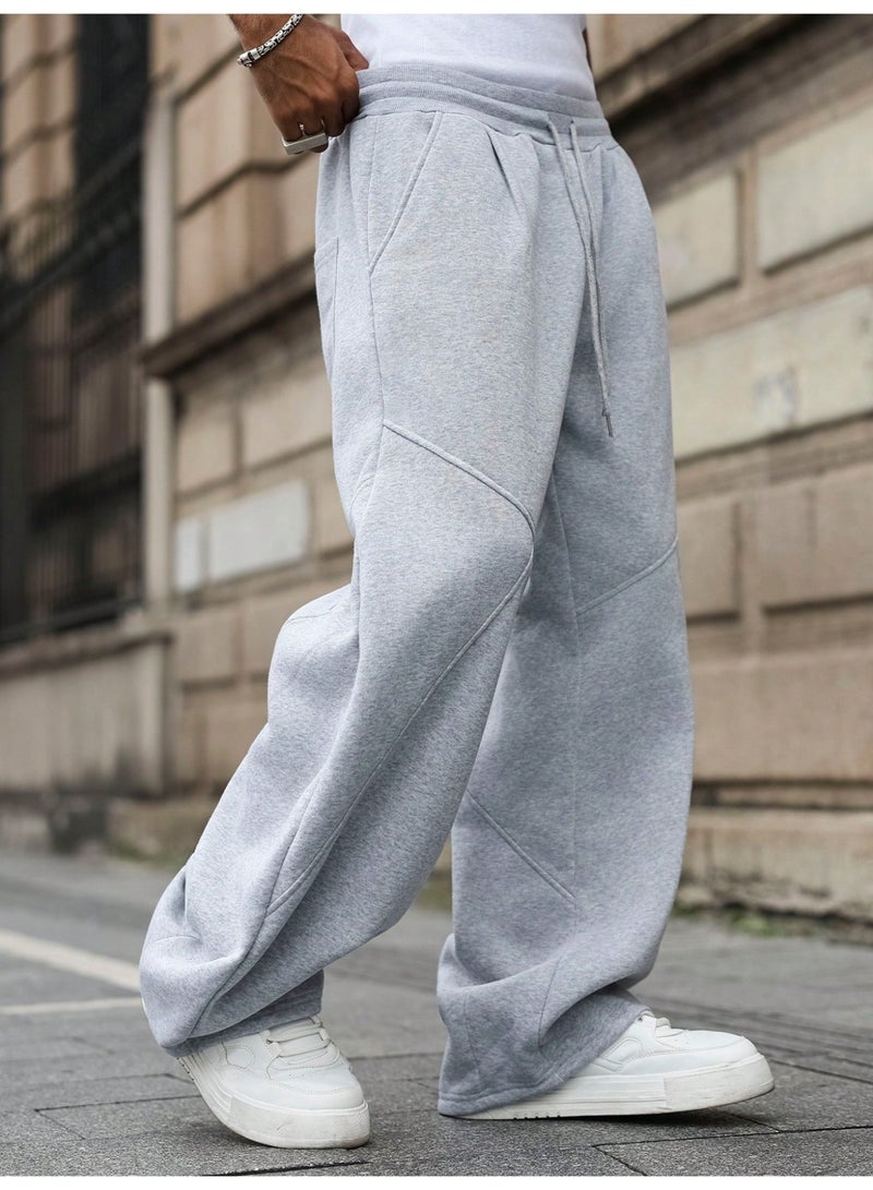 Men's Casual Pants Grey Baggy Sweatpants Wide Leg Oversized Trousers Streetwear Pants For Men - Image 2