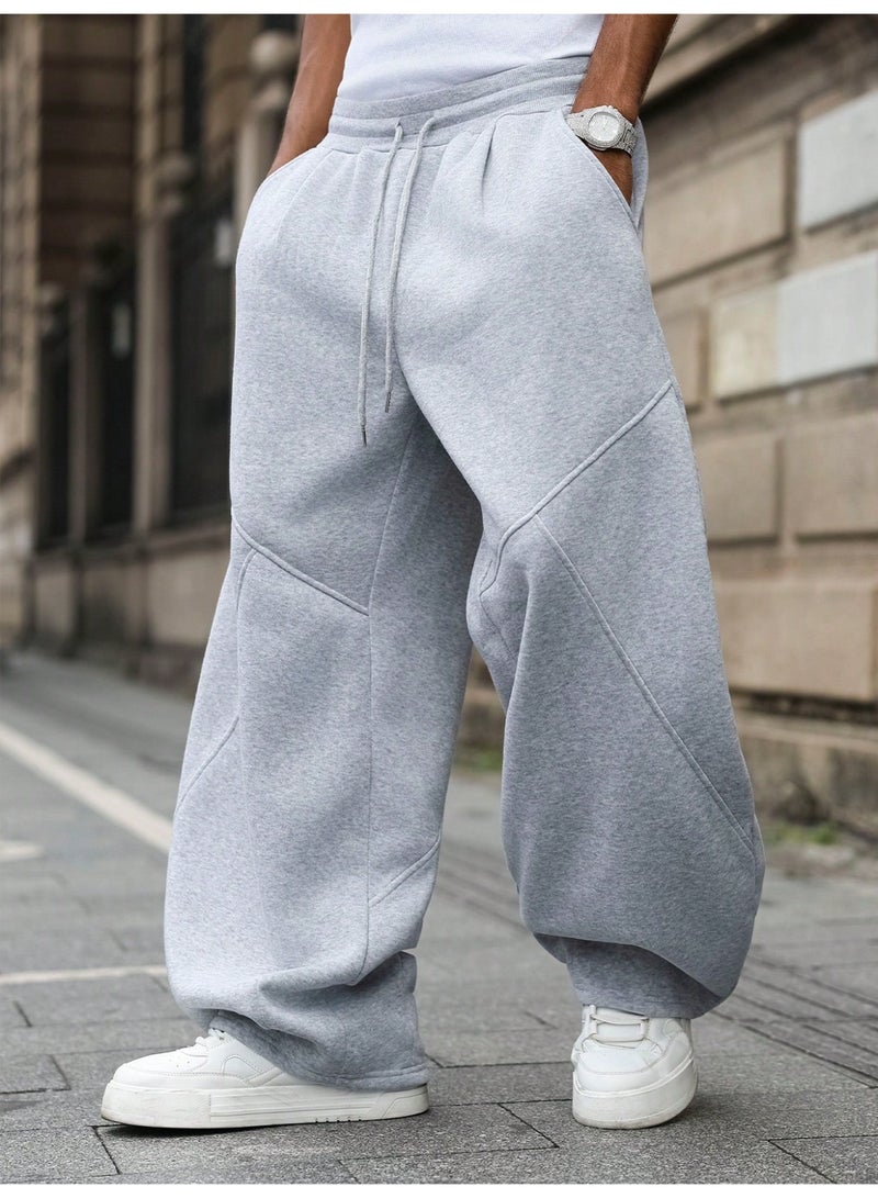 Men's Casual Pants Grey Baggy Sweatpants Wide Leg Oversized Trousers Streetwear Pants For Men - Image 5