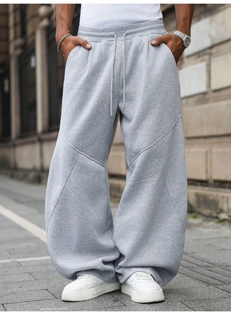 Men's Casual Pants Grey Baggy Sweatpants Wide Leg Oversized Trousers Streetwear Pants For Men - Image 4