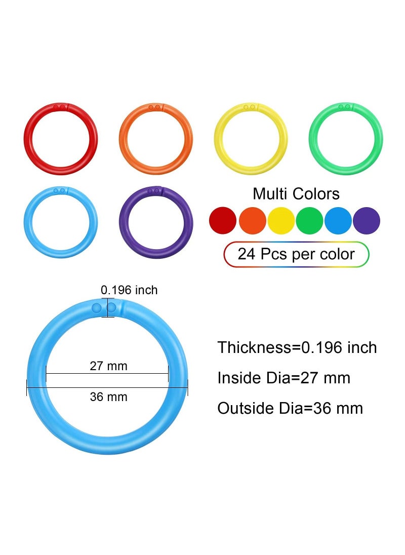 144 Pieces Plastic Loose Leaf Rings Multi Color Binder Book Flexible for Cards Document Stack and Swatches Organization School Home Office Use 6 Colors