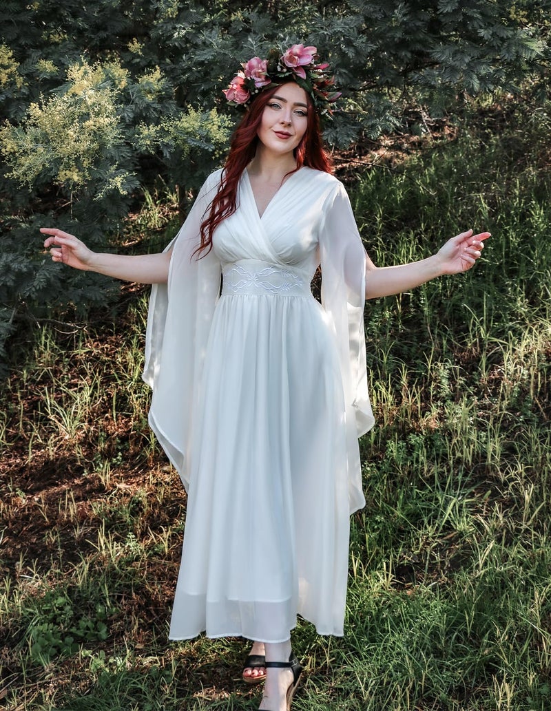 Scarlet Darkness Renaissance Costume Women Fairy Dress V Neck Split Bell Sleeve Long Dress With Pockets - Image 3