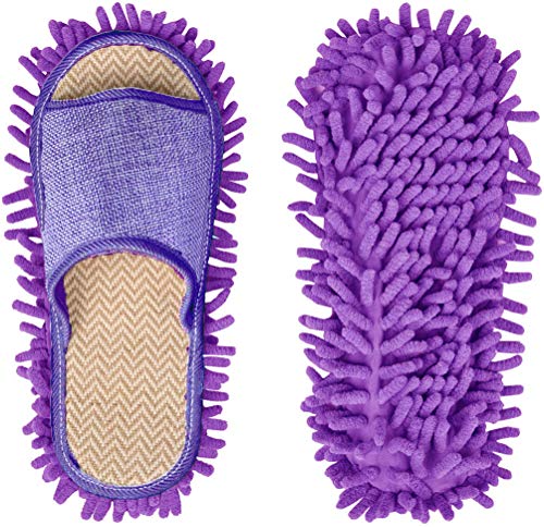 Moolecole Microfiber Mop Cleaning House Slippers Detachable Mopping Shoes Cleaning Tools Fits Womens Size 5.5-8 Purple - Image 2