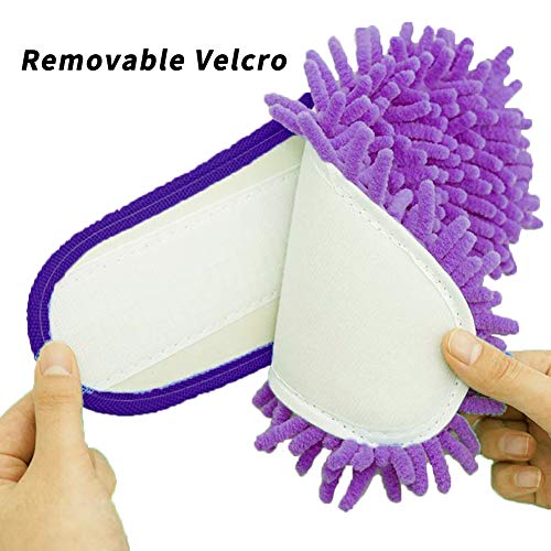 Moolecole Microfiber Mop Cleaning House Slippers Detachable Mopping Shoes Cleaning Tools Fits Womens Size 5.5-8 Purple - Image 4
