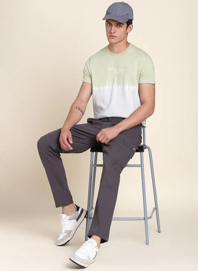 Men's Dark Grey 100% Cotton Solid Pattern Full Length Slim Fit Trouser