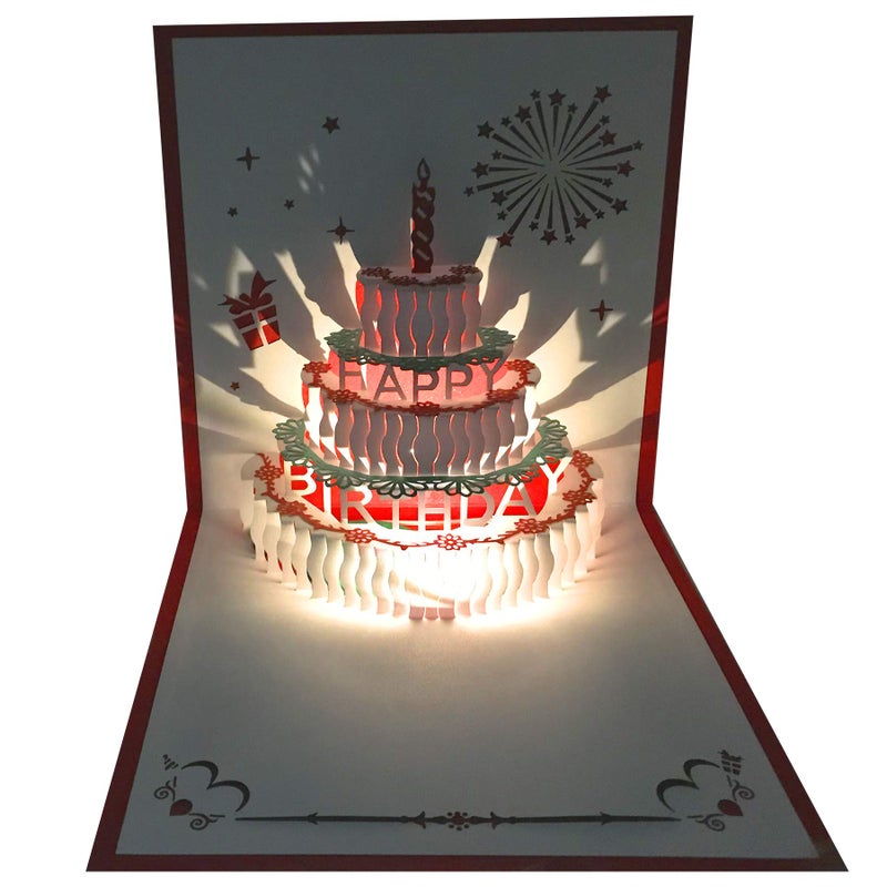 3D Pop Up Birthday Cards,Warming LED Light Birthday Cake Music Happy Birthday Card Postcards Pop Up Greeting Cards Cut Happy Birthday Cards Best for Mom,Wife,Sister, Boy,Girl,Friends 1 Pack - Image 1