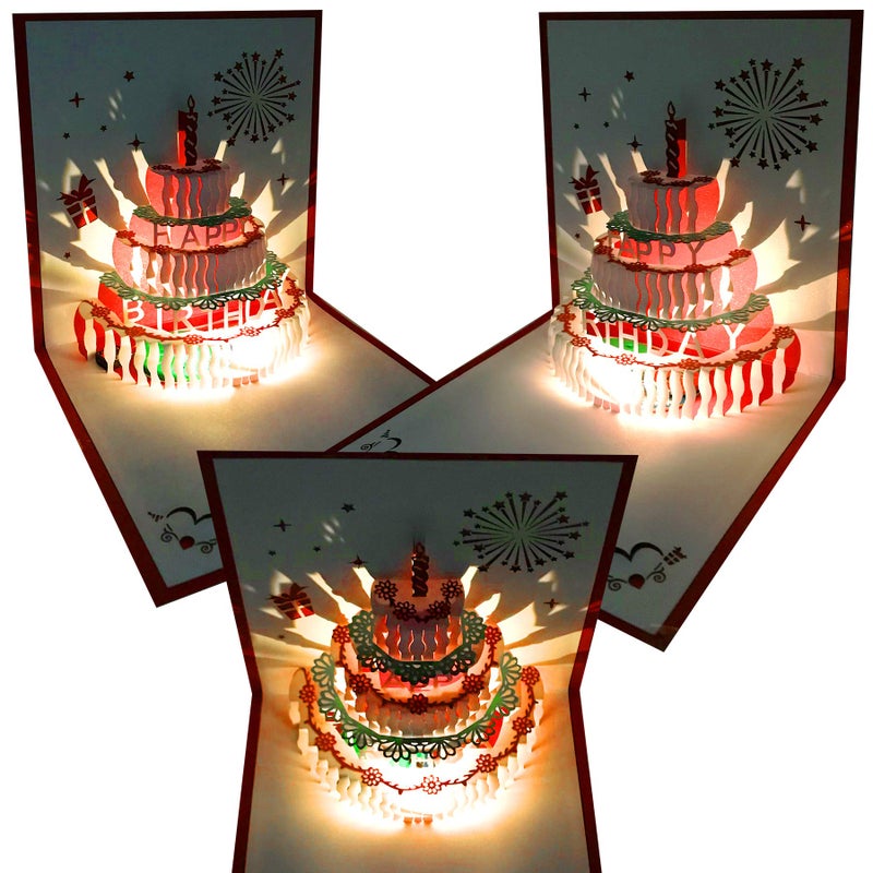 3D Pop Up Birthday Cards,Warming LED Light Birthday Cake Music Happy Birthday Card Postcards Pop Up Greeting Cards Cut Happy Birthday Cards Best for Mom,Wife,Sister, Boy,Girl,Friends 1 Pack - Image 4