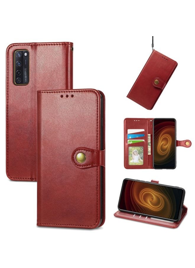 HuHa Case Cover For ZTE Axon 20 5G Solid Color Leather Buckle Phone Case with Lanyard & Photo Frame & Card Slot & Wallet & Stand Function(Red) 