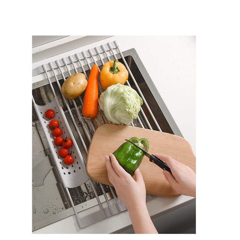 SOLARAE Dish Drying Rack 1PCS (20.5" L x 12.6" W) Over Sink Roll Up Dish Drying Rack, Best Kitchen Desk Organizer Collapsible Dish Drying Rack, Used for Tableware, Fruits, Vegetables, Cups - Image 4