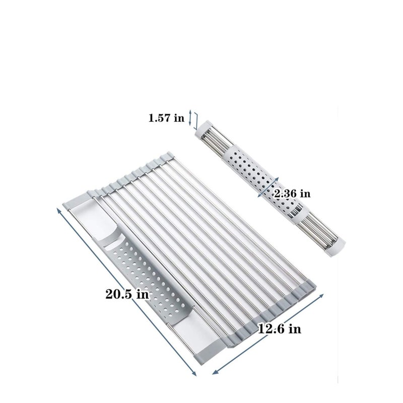 SOLARAE Dish Drying Rack 1PCS (20.5" L x 12.6" W) Over Sink Roll Up Dish Drying Rack, Best Kitchen Desk Organizer Collapsible Dish Drying Rack, Used for Tableware, Fruits, Vegetables, Cups - Image 5
