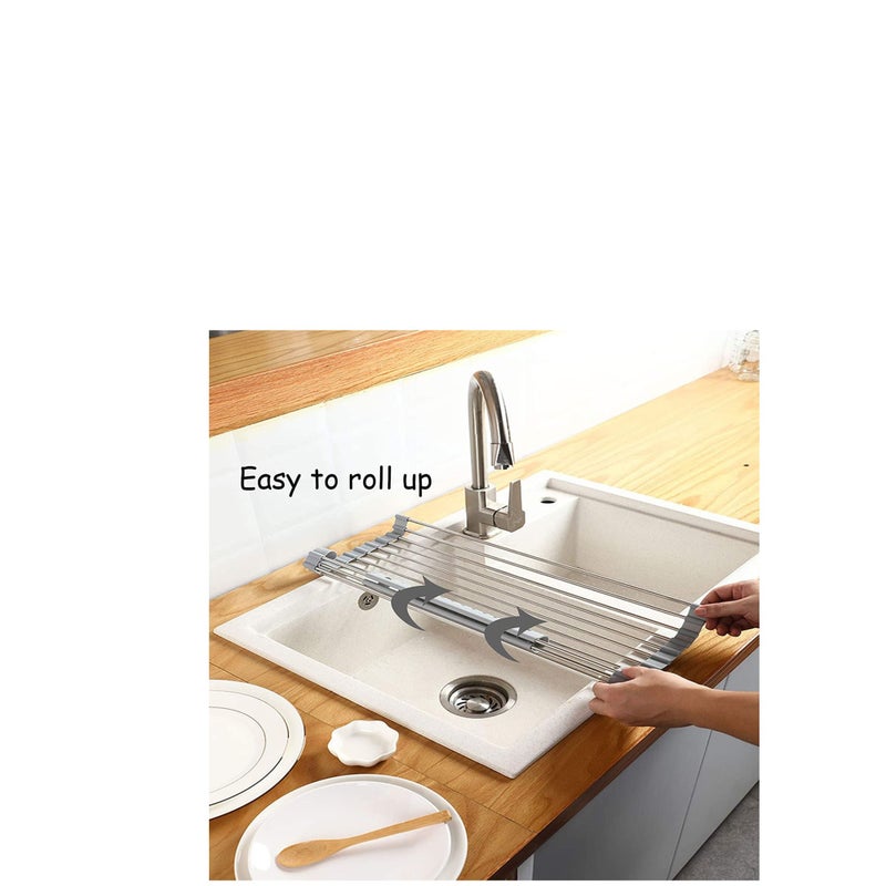 SOLARAE Dish Drying Rack 1PCS (20.5" L x 12.6" W) Over Sink Roll Up Dish Drying Rack, Best Kitchen Desk Organizer Collapsible Dish Drying Rack, Used for Tableware, Fruits, Vegetables, Cups - Image 2