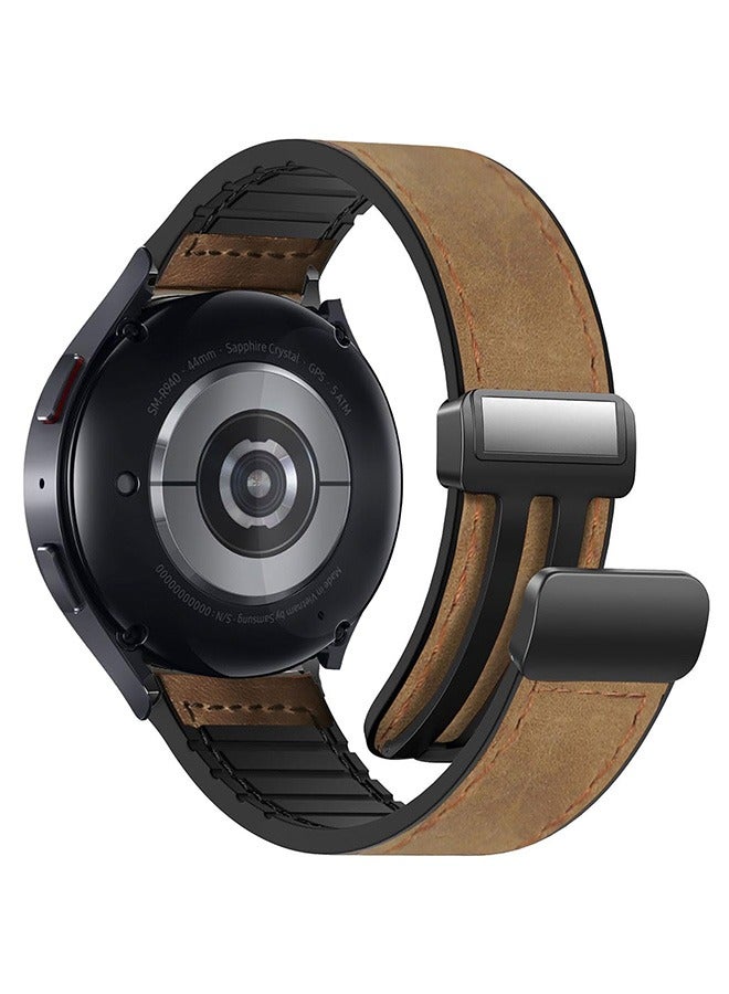 S-Color 20mm Leather Strap Compatible with Galaxy Watch 6 40/44mm/Watch 6 43/47mm/Galaxy Watch 5 Pro 45mm/Watch5 40/44mm/Watch 4 Replacement Band Compatible with Huawei GT2 GT3/42mm Dark Brown - Image 1