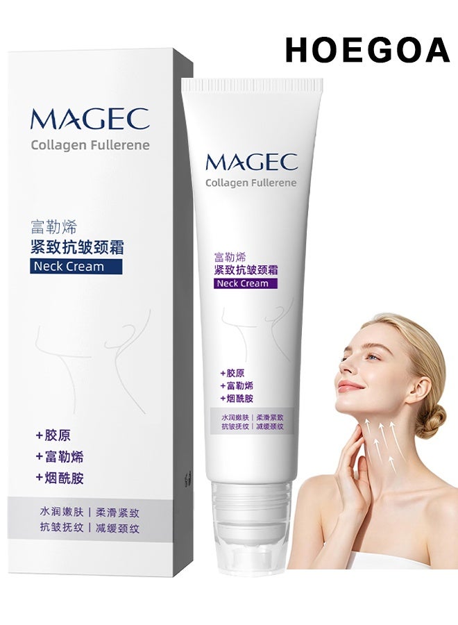 HOEGOA Magec Collagen Fullerene Neck Cream, Magec Cream, Collagen Neck Cream, Tighten And Lift Firming Neck Cream, Neck Skincare With Collagen Peptides, For Neck Firming, Wrinkles And Tightening, Reduces Wrinkles And Double Chin, With Roller, 50g - Image 1
