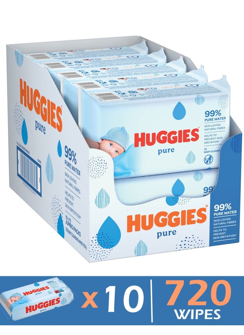 Huggies 10-Piece Pure Baby Wipes With 99 Percentage Pure Water 72 x 10 Total 720 Wipes  - Image 1