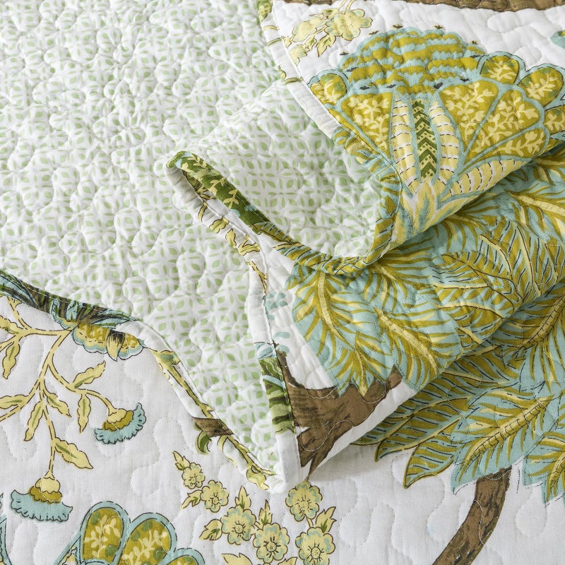Travan 3-Piece Quilt Set Quilted Bedspread Cotton Coverlet Set Floral Oversized Quilted Bedding Set for All Season, White Vine, Queen Size - Image 5